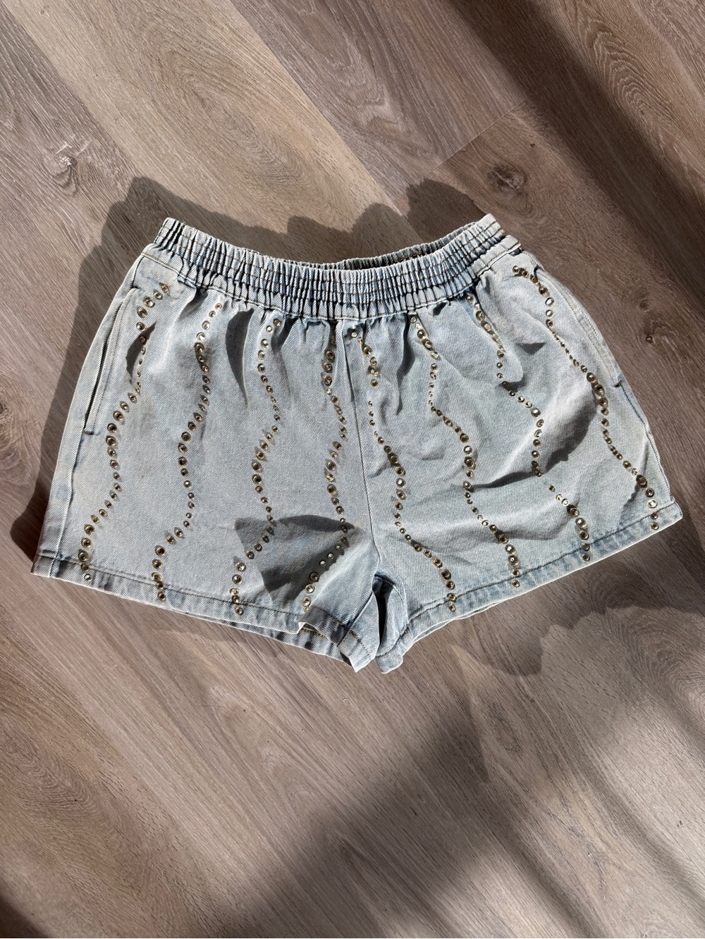 Sandro Light Blue Studded Denim Shorts